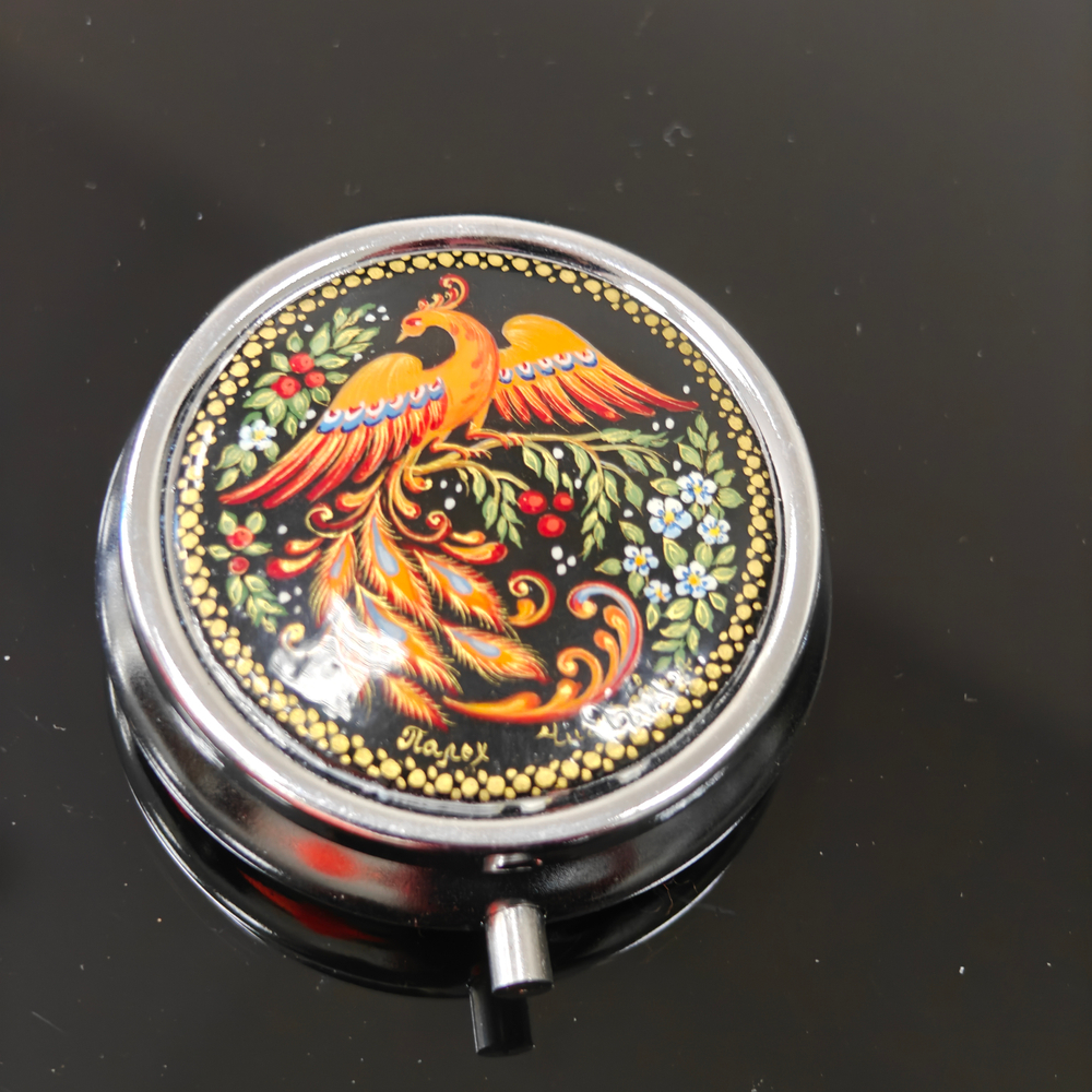 Сувенирный контейнер для хранения мелочей с ручной росписью Палех "Жар-птица"