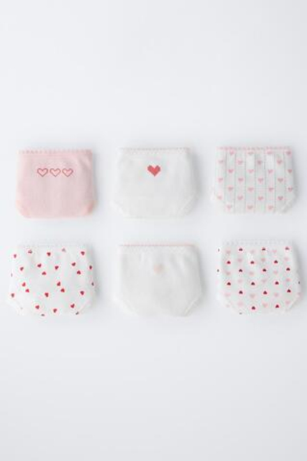 ZARA АБОР ИЗ ШЕСТИ ТРУСОВ С ПРИНТОМ «СЕРДЦА», ЭКРЮ