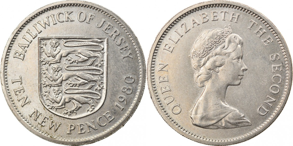Джерси 10 новых пенсов, 1968 - 1980 Королева Елизавета II XF