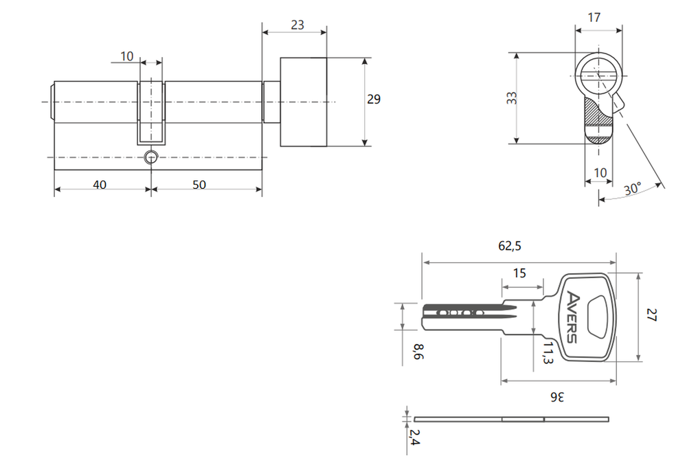 Цилиндровый механизм Avers GM-90(40/50C)-C-CR