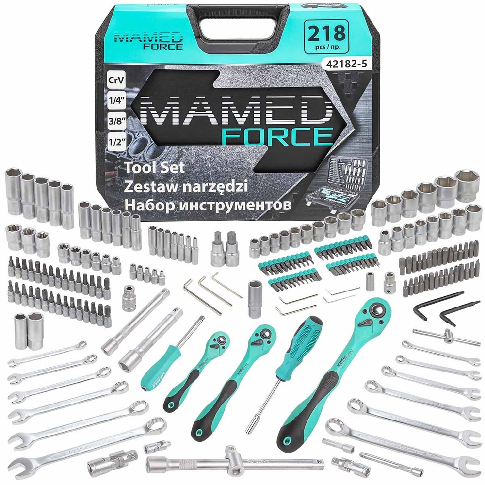 Набор инструментов 218пр. 1/4'',3/8'',1/2''(6гр.)(4-32мм) MAMEDFORCE MF-42182-5