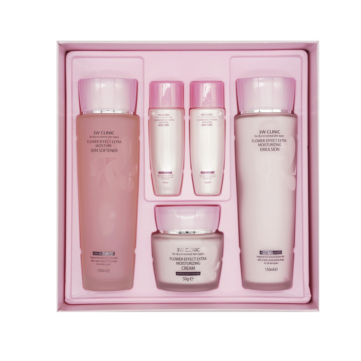 Набор для ухода за лицом 3W Clinic Flower Effect Extra Moisturizing 3 Set с цветочными экстрактами для сухой и нормальной кожи (софтнер, эмульсия, крем)
