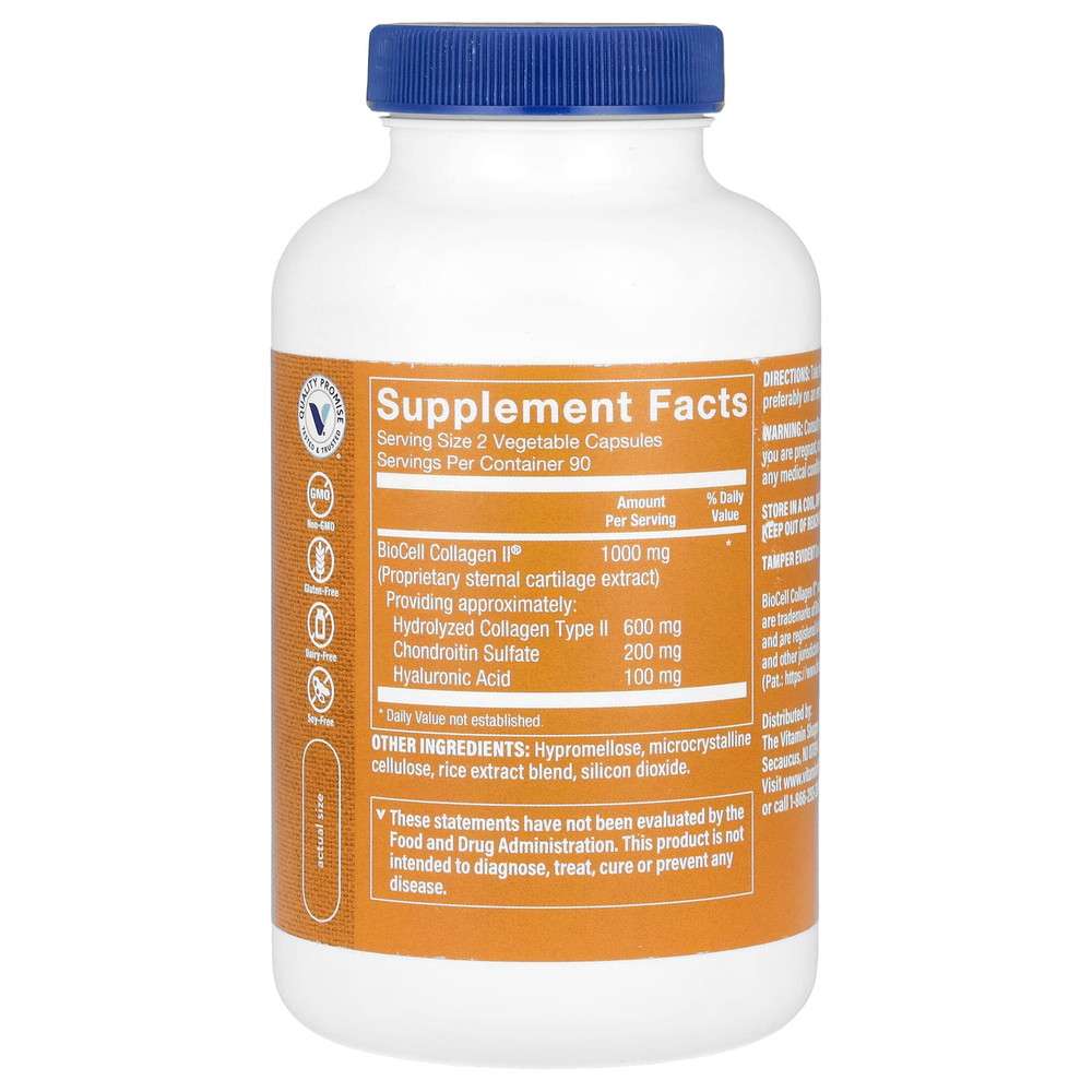 The Vitamin Shoppe, BioCell Collagen II с гиалуроновой кислотой, 180 растительных капсул