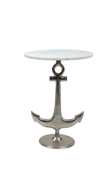 Кофейный столик Anchor Ø38х55 см, никель, белый мрамор