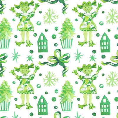 Бесшовный акварельный принт зелёным рождеством