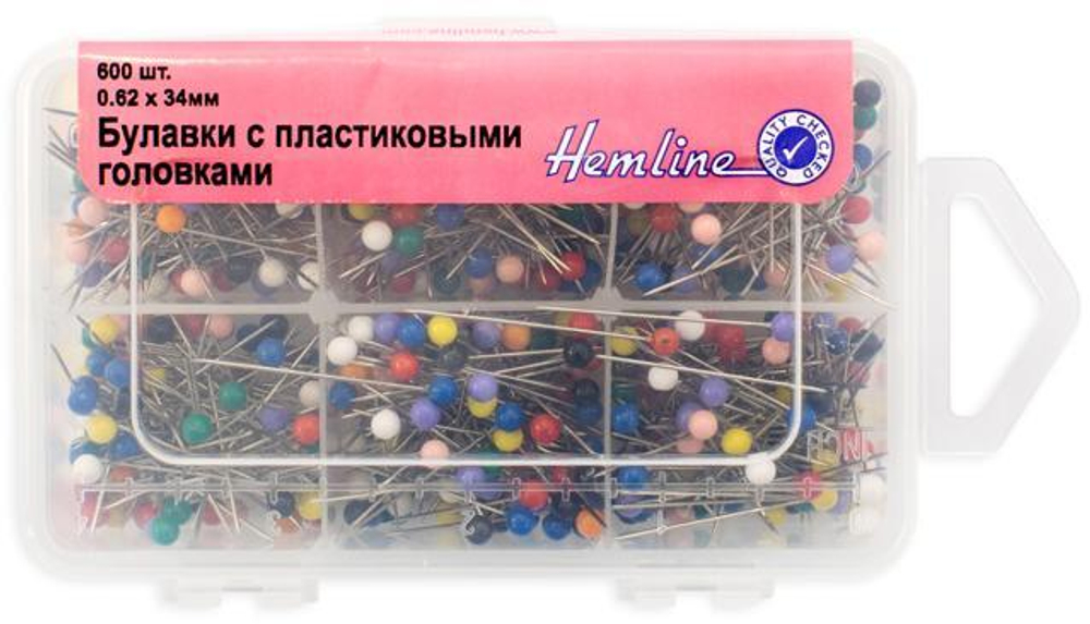 Булавки с цветными пластиковыми головками в органайзере,  600 шт