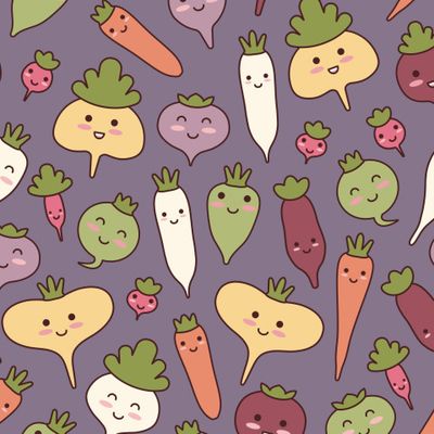 Buy fabric vegetables turnip carrot radish purple