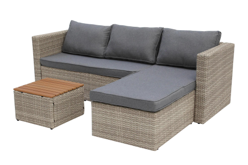 Набор мебели Окланд арт.GS003 светло-серый, серый 1 уп. (стол поливуд+2 дивана ротанг светло-серый, подушки серые) "Garden story"