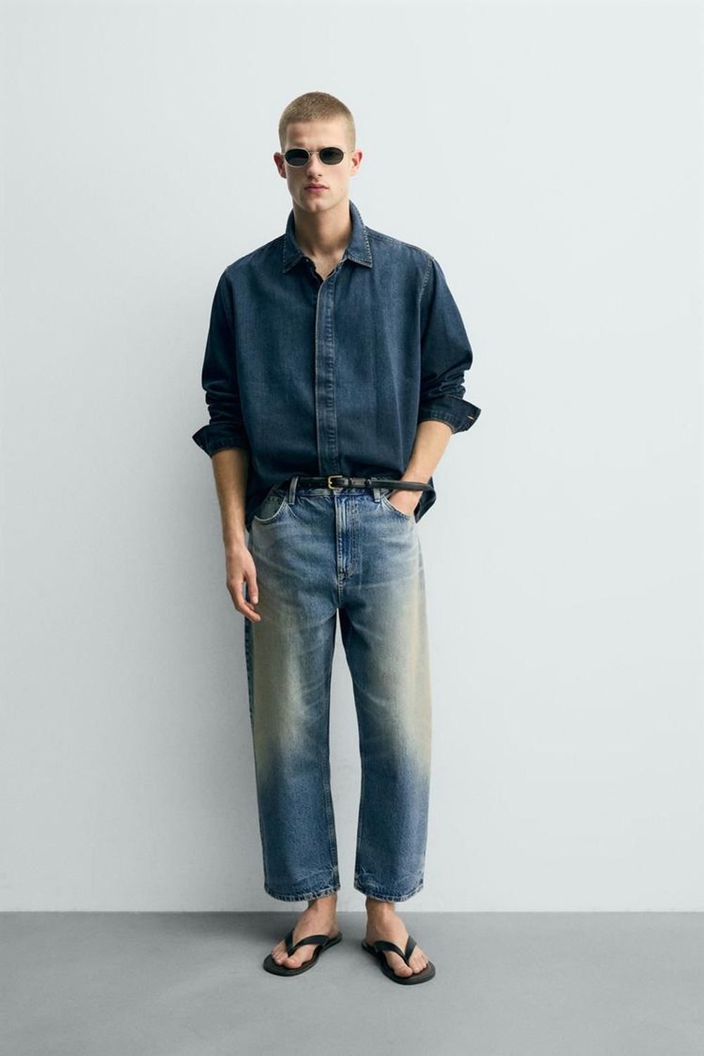 ZARA ДЖИНСЫ TAPERED WIDE FIT, СИНИЙ