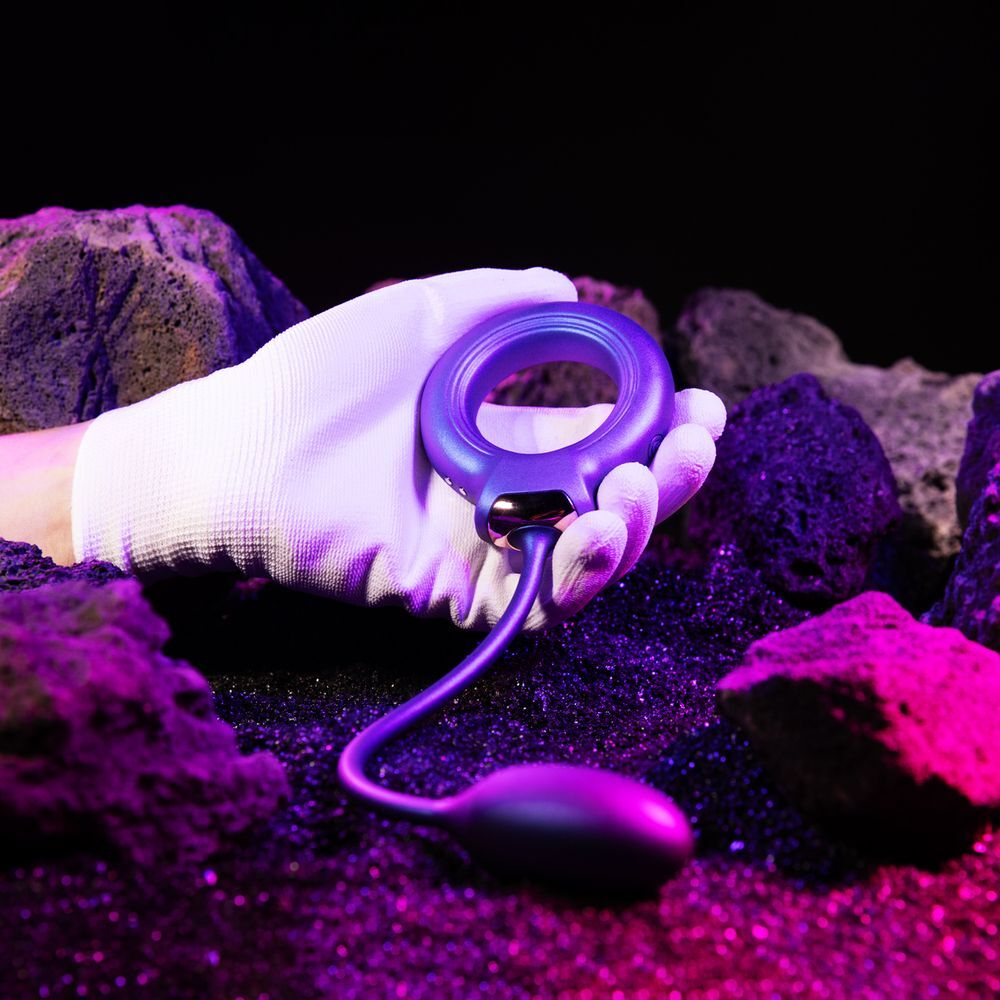 Фиолетовое эрекционное виброкольцо с анальным шариком Eclipse