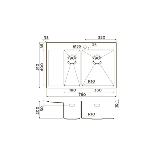 кухонная мойка Omoikiri Akisame 78-2-R-IN нерж. сталь/нержавеющая сталь