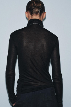 ZARA ФУТБОЛКА ИЗ ХЛОПКА SUPIMA®, ЧЕРНЫЙ