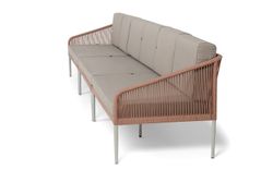 "Канны" диван прямой модульный из роупа, каркас алюминий светло-серый (RAL7035) муар, роуп оранжевый меланж круглый, ткань бежевая 052, выс.посадки 49