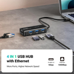 Конвертер USB 3.0 на LAN RJ-45,10/100/1000 Mbps + USB HUB 3 port, 0.2m UGREEN 20265