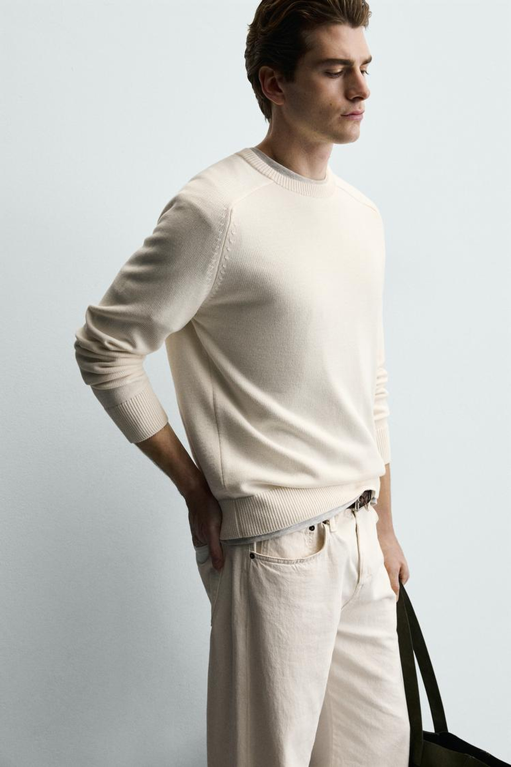 ZARA СВИТЕР ИЗ РЕЛЬЕФНОГО ХЛОПКА, ЖЕЛТОВАТО-БЕЛЫЙ