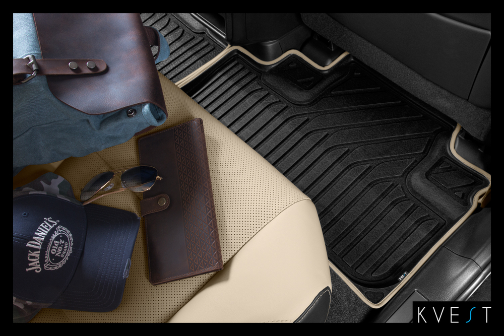 Коврики Premium, KVEST 3D в салон для TOYOTA LC 200, 2015- , 5 шт. (полиуретан, чёрные ковры с чёрным кантом) Kvest.KVESTTYT00001K