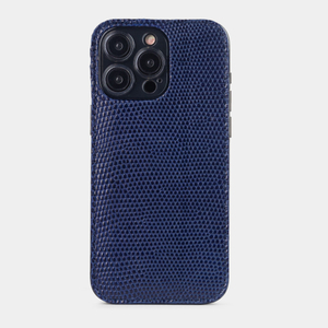 Чехол для iPhone 15 Pro Max из кожи ящерицы, синего цвета