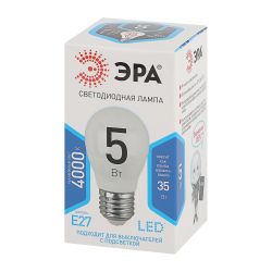 Лампа светодиодная ЭРА STD LED P45-5W-840-E27 5Вт шар нейтральный белый свет Е27 | Лампы cветодиодные Шар (G/P)