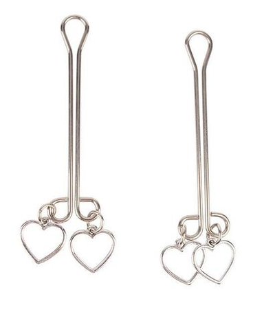 Серебристые металлические зажимы на соски с сердечками (Цвет: серебристый)