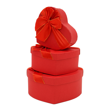 Коробка подарочная Сердце, Набор 3 в 1 "Сердце с бантом", Красный
