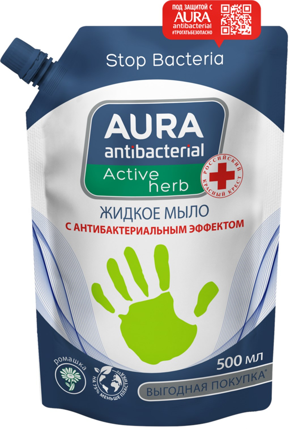 AURA 500мл.Мыло жидк. дой-пак с антибак.эфф. РОМАШКА