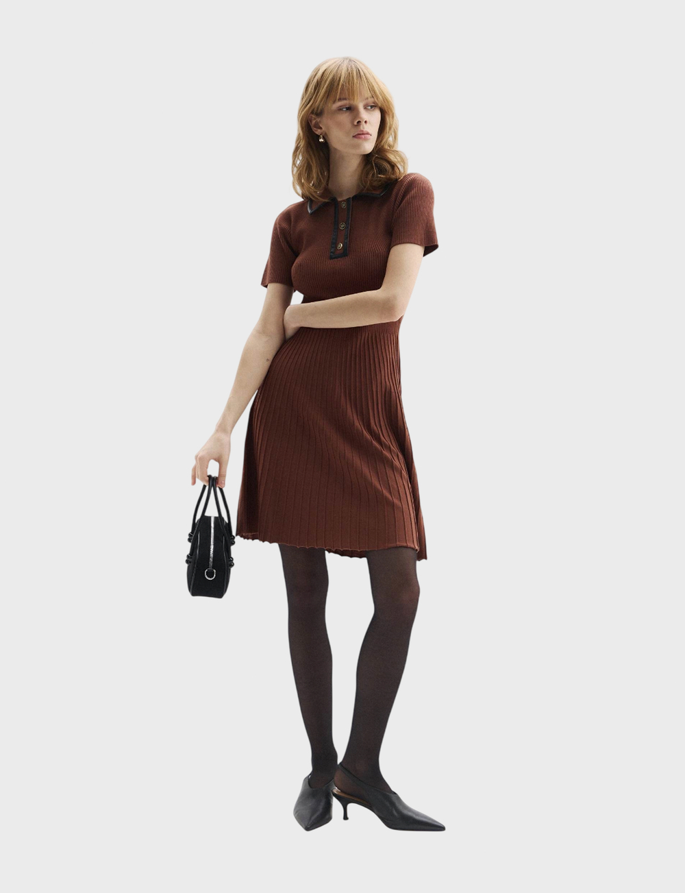 Платье KARL LAGERFELD Faux Leather Detail Knit Dress