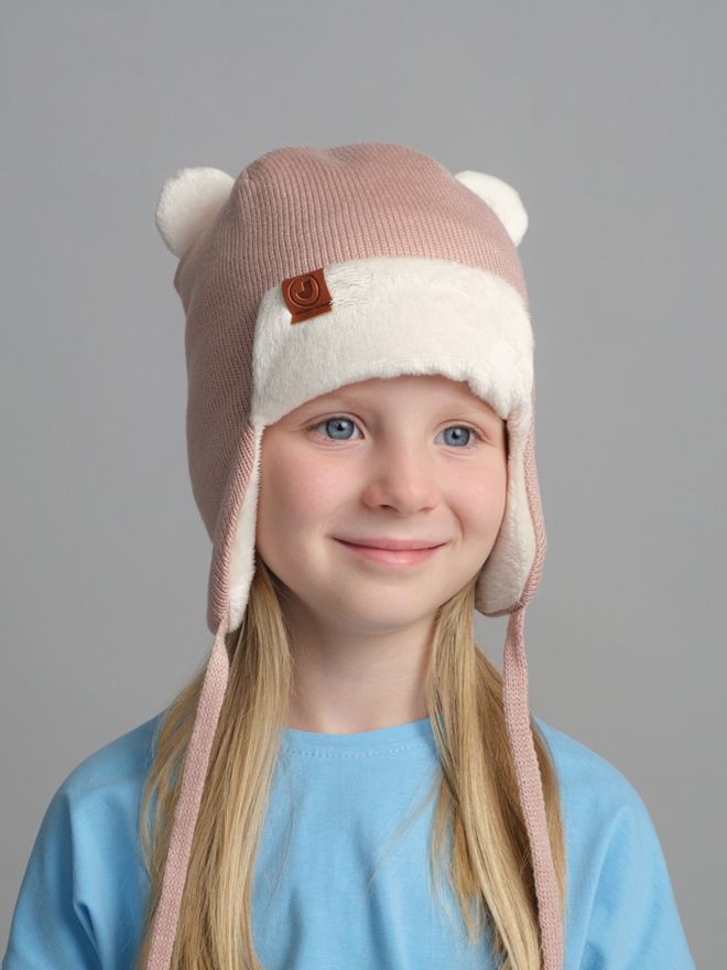 Шапка зимняя вязаная (Пыльная роза) ТЕДДИ