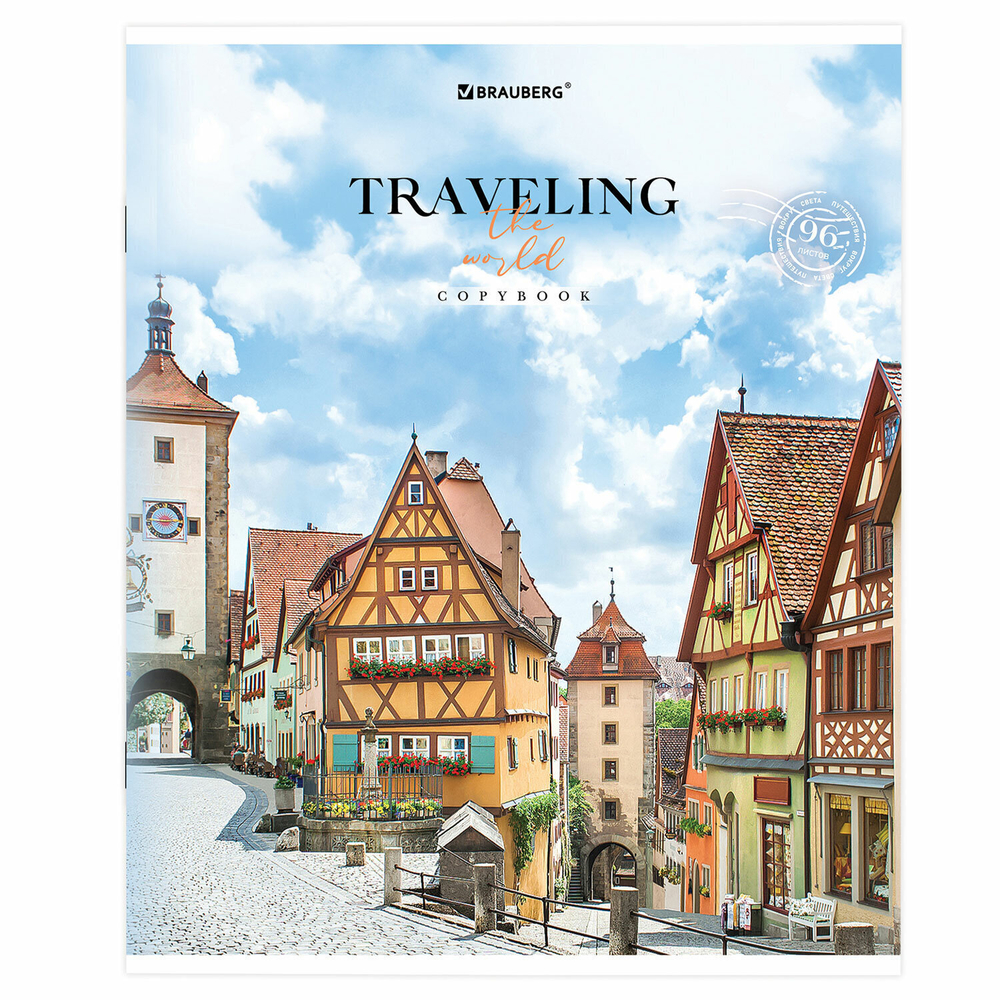Тетрадь А5 96 л. BRAUBERG скоба линия обложка картон "Traveling" (микс в спайке) (15 штук в упаковке)