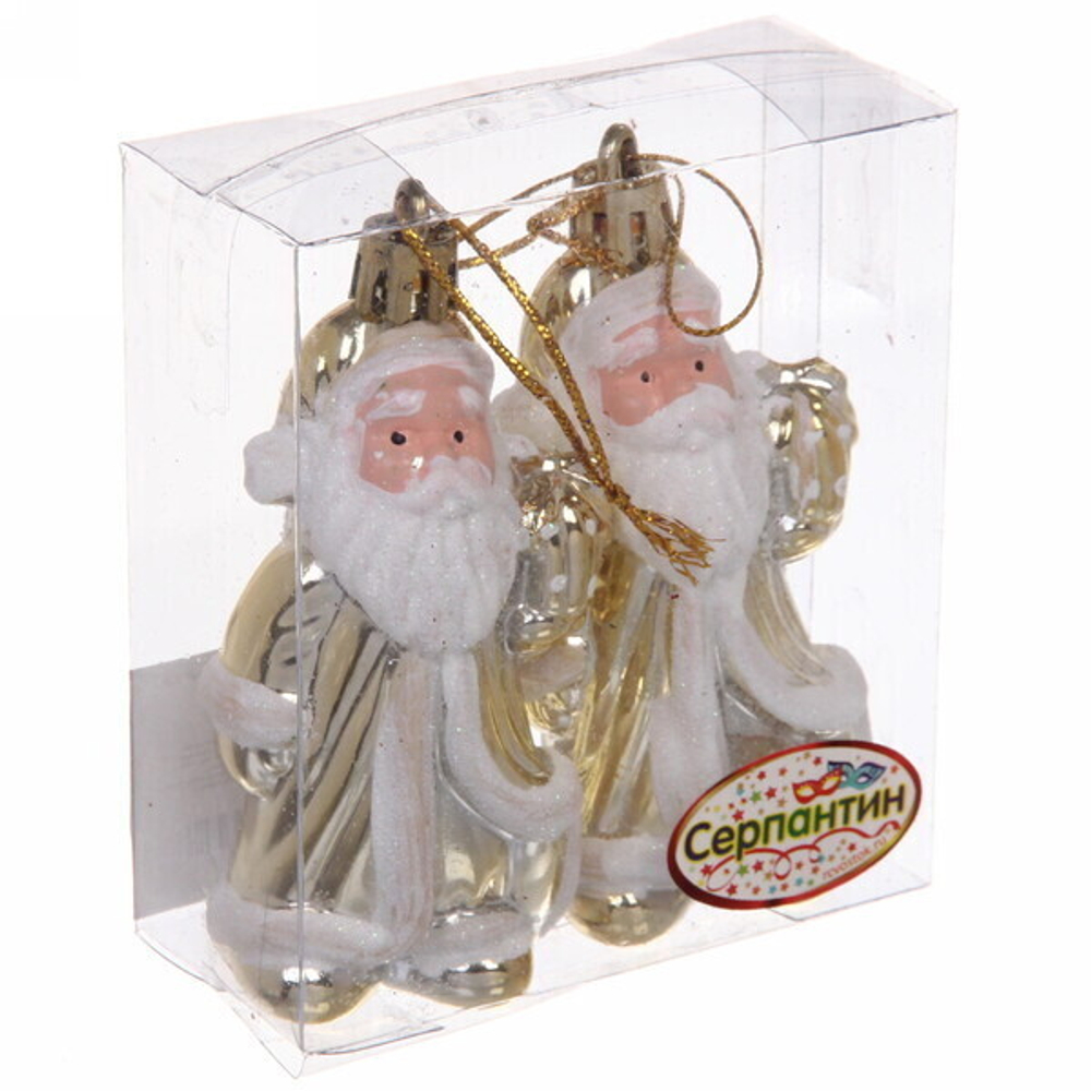 Елочные игрушки «Дед Мороз в кафтане» 7,5 см (набор 2 шт), Золото