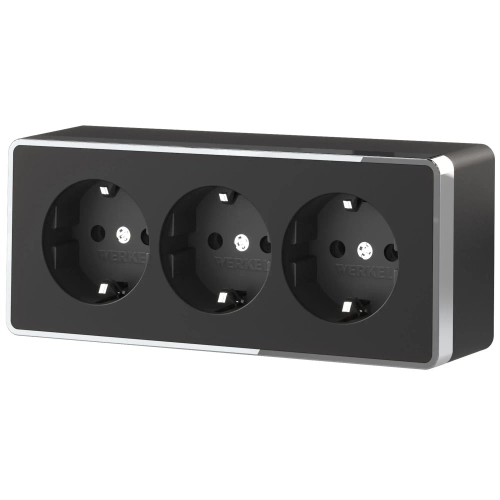 Розетка тройная с заземлением и шторками Gallant (черный/хром) W5073135