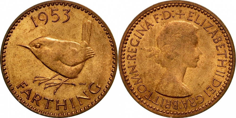 Великобритания 1 фартинг, 1953 Крапивник XF