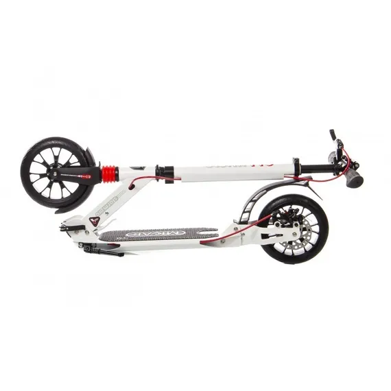 Складной двухколёсный самокат Micar Storm Pro 200 мм с двумя амортизаторами и ручным дисковым тормозом, белый