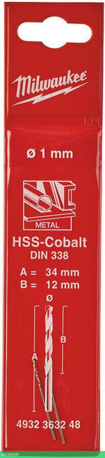 Сверло по металлу Milwaukee HSS-Co 1.0мм 2шт (4932363248)