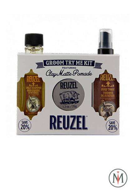 Reuzel Groom Try Me Kit Clay Matte Pomade - Набор для волос (помада 35 гр+ шампунь 100 мл + соляной спрей 100 мл)