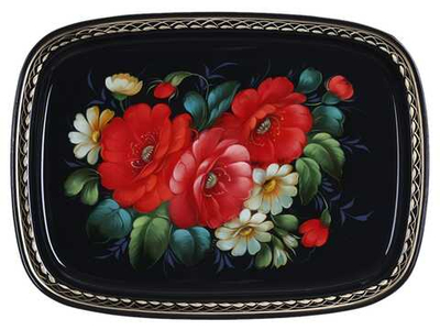 Жостовский поднос декоративный, размер 33х24 см (A12), металлический