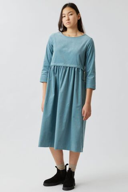 Платье с кулиской из серо-голубого вельвета