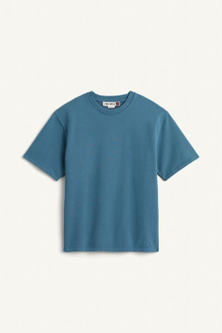 ZARA ФУТБОЛКА СВОБОДНОГО КРОЯ ИЗ ПЛОТНОГО ХЛОПКА, ВЫЦВЕТШИЙ СИНИЙ