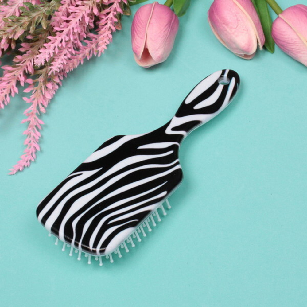 Расческа массажная «Beauty Top», принт зебра, Размеры расчески 17,5*5,5см; длина зубчиков 1,5см