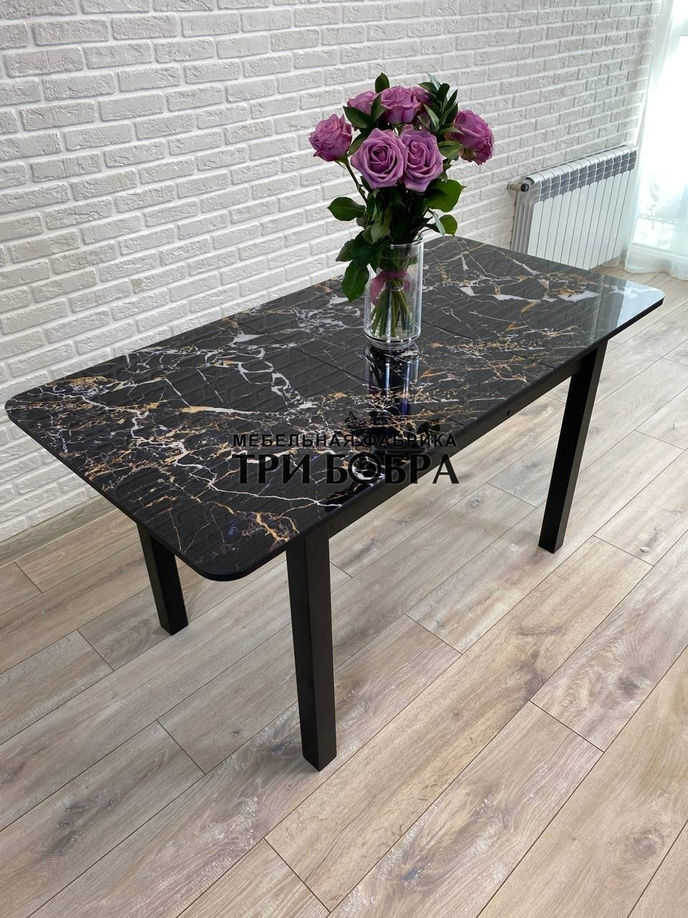 Стол стеклянный раздвижной "Чёрный мрамор"