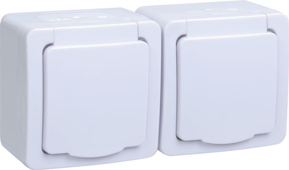 Розетка 2-местная для открытой установки РСб22-3-ГПБб с заземлением IP54 ГЕРМЕС PLUS (цвет крышки:белый) IEK