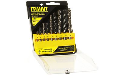 Набор сверл ГРАНИТ по металлу, бетону из 9 штук