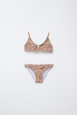 ZARA КОМПЛЕКТ БИКИНИ С АНИМАЛИСТИЧЕСКИМ ПРИНТОМ, СВЕТЛО-БЕЖЕВЫЙ