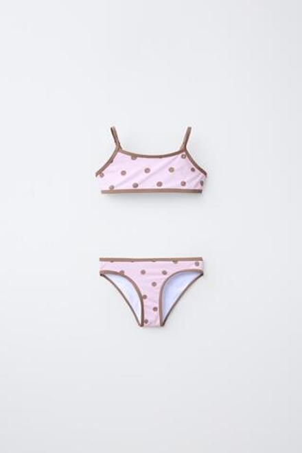ZARA КУПАЛЬНИК В ГОРОШЕК С КОНТРАСТНЫМИ ДЕТАЛЯМИ, ПУДРОВО-РОЗОВЫЙ