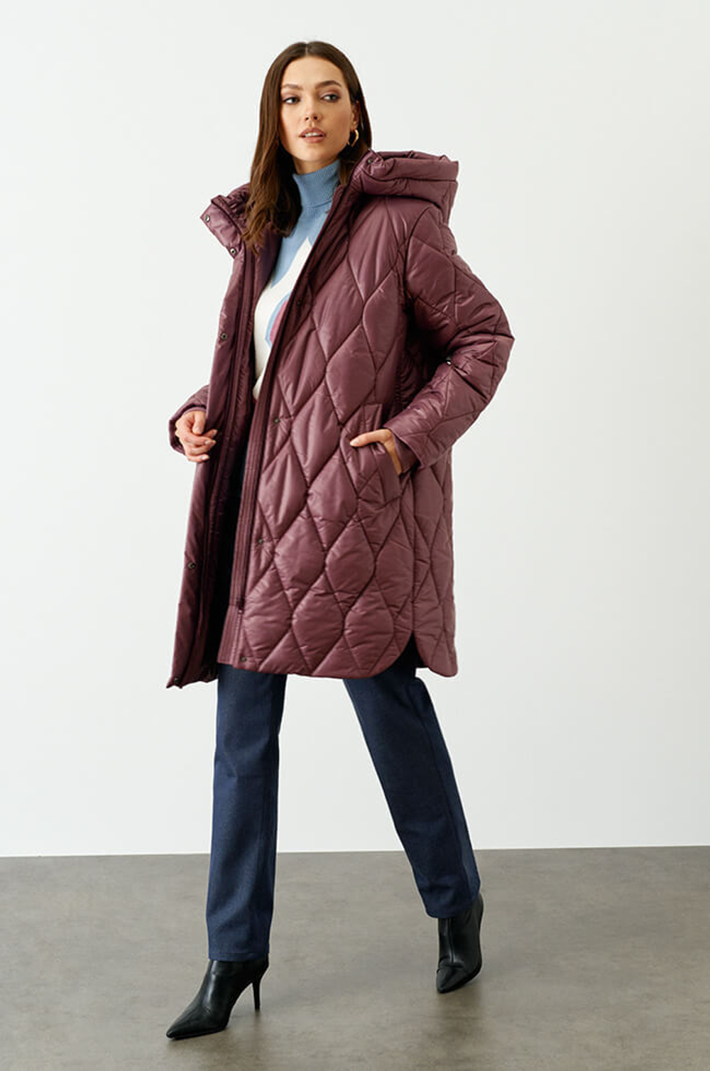 0091 Пальто женское (пепельно-бордовый)