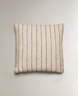 ZARA HOME НАВОЛОЧКА ИЗ ХЛОПКА И ЛЬНА В ПОЛОСКУ, СВЕТЛО-БЕЖЕВЫЙ