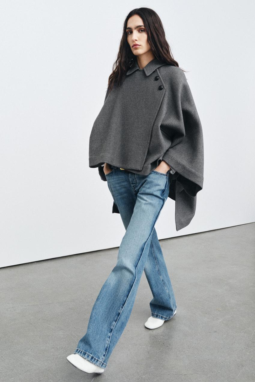 ZARA НАКИДКА ИЗ ШЕРСТИ ZW COLLECTION LIMITED EDITION, ТЕМНО-СЕРЫЙ