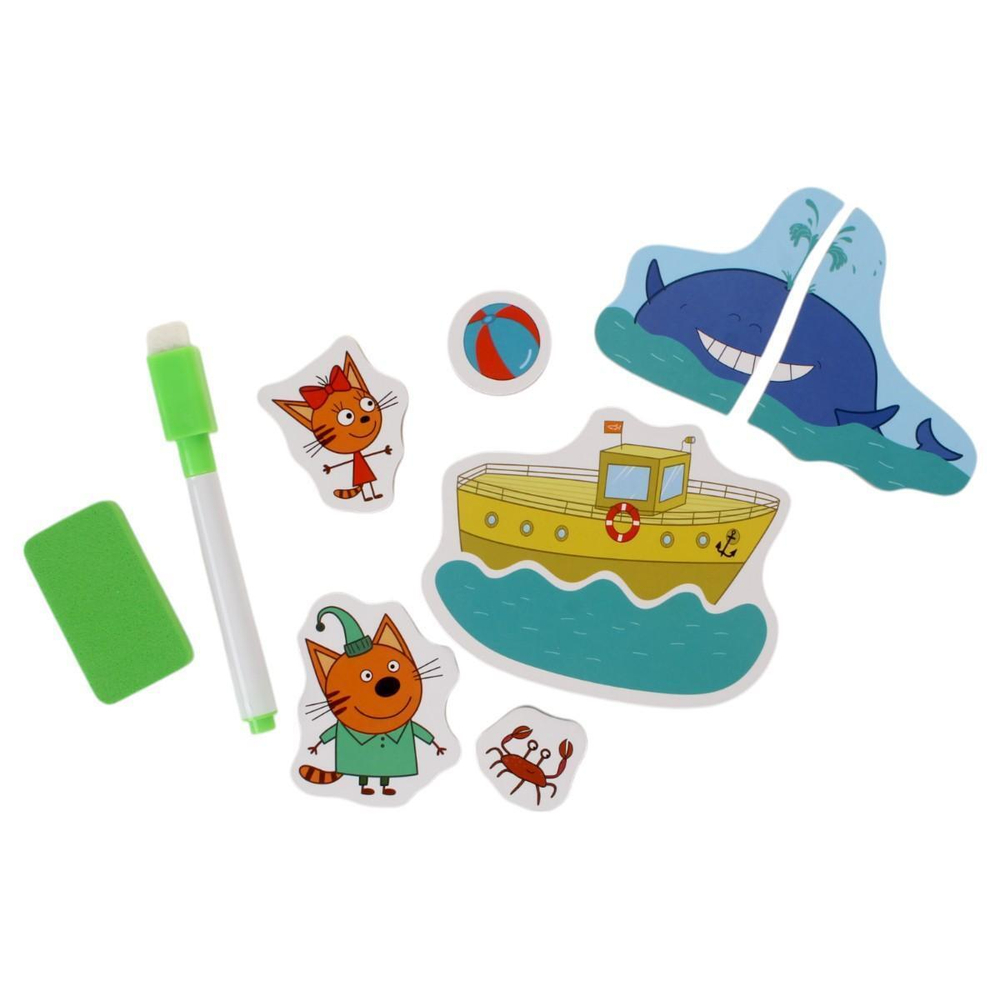 Чудо-чемоданчик. Доска маг. с картинками-пазлами "Три кота. Играем вместе" коробка 1019-CATS (Буратино)