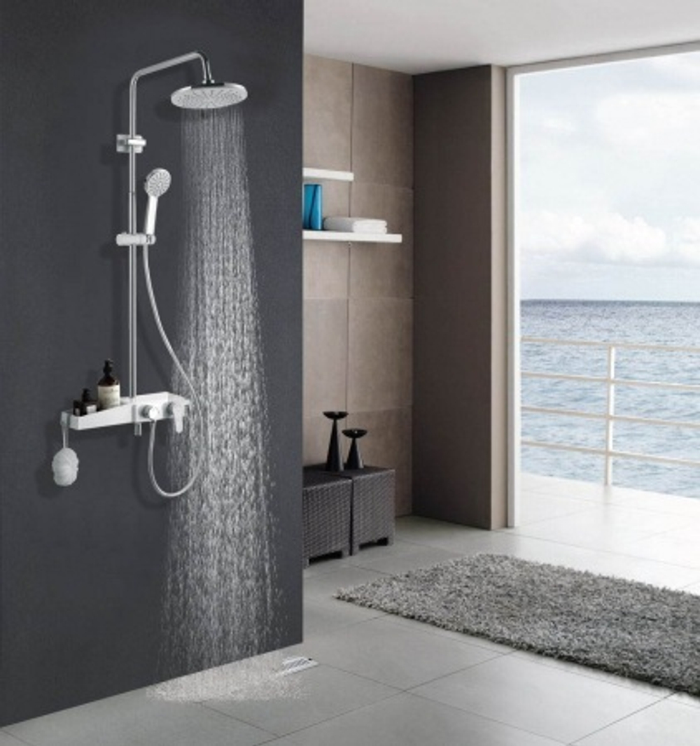 Душевая система AZARIO с поворотным изливом, керамический картридж, хром/белый (AZ-801)