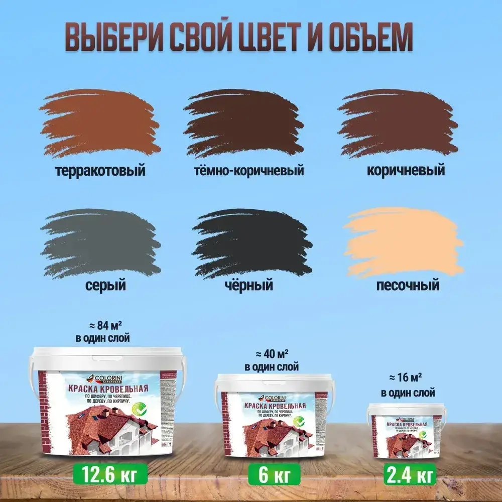 Краска кровельная темно-коричневая 2.4 кг, акриловая