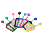 Бейдж кожаный с рулеткой-ретрактором с вытяжной нитью, 6 цветов микс, С-40149